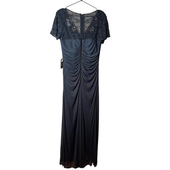 NWT Xscape Evenings Beaded Short Sleeve Ruched Gown Navy Blue 8 Formal Wedding - Picture 6 of 13